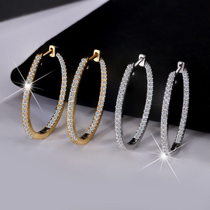 Cross-border European and American Style Large Hoop Earrings S925Sterling Silver Earrings Women's Fashion High-end Moissanite Earrings Factory Wholesale