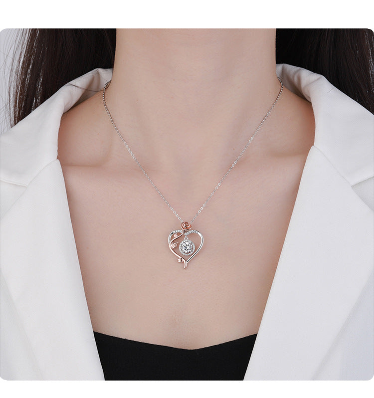 Cross-Border Europe and America S925Sterling Silver Beating Heart Clavicle Chain Necklace for Women Simple High-end Pendant Jewelry Wholesale Accessories