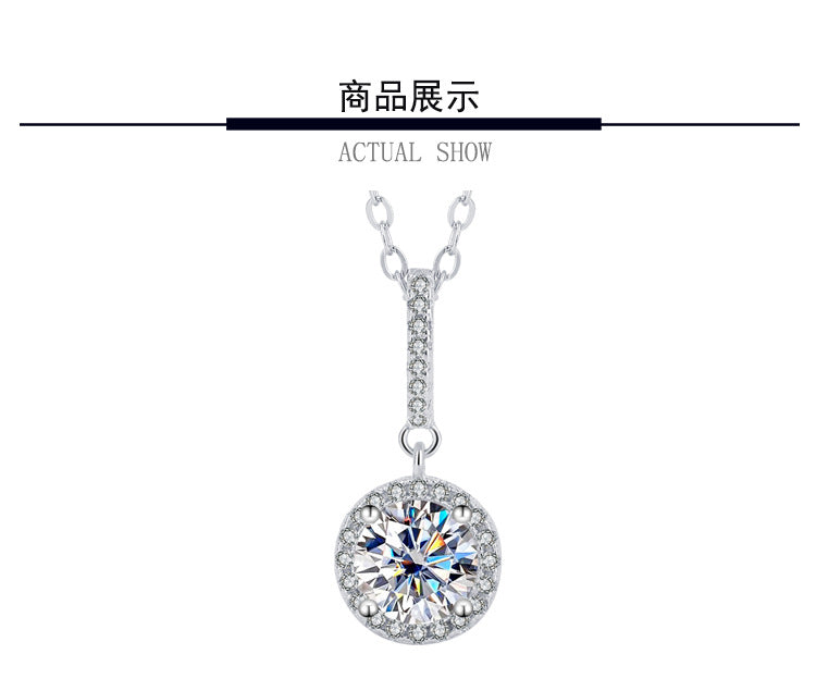 s925Sterling Silver Platinum Plated Round Snowflake Pendant Moissanite Necklace for Women Classic Fashion Collarbone Chain Wholesale