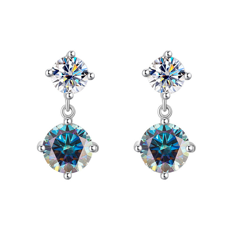 Best seller in europe and america S925Sterling Silver Moissanite Tassel Four-Prong Earrings Korean Style Full Diamond Moissanite Earrings Factory Wholesale