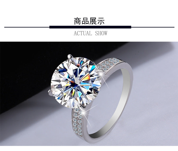 Amazon Hot Sale S925Silver Korean Version Four-Claw Moissanite Women's Ring Double Row with Diamond Pigeon Egg Ring Factory Direct Sale