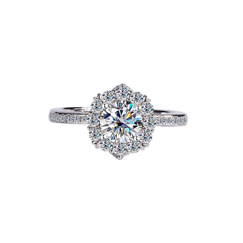S925Silver Moissanite Galaxy Diamond Ring for Women, Platinum Plated, Proposal, Wedding, Princess, Radiant Star Diamond Ring Wholesale