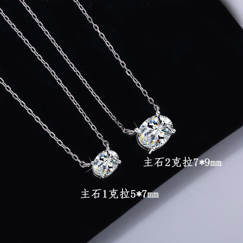 Cross-border European and American Hot Sale S925Silver Moissanite Diamond Egg-shaped Pendant Irregular Diamond Simple Oval Necklace Factory Wholesale