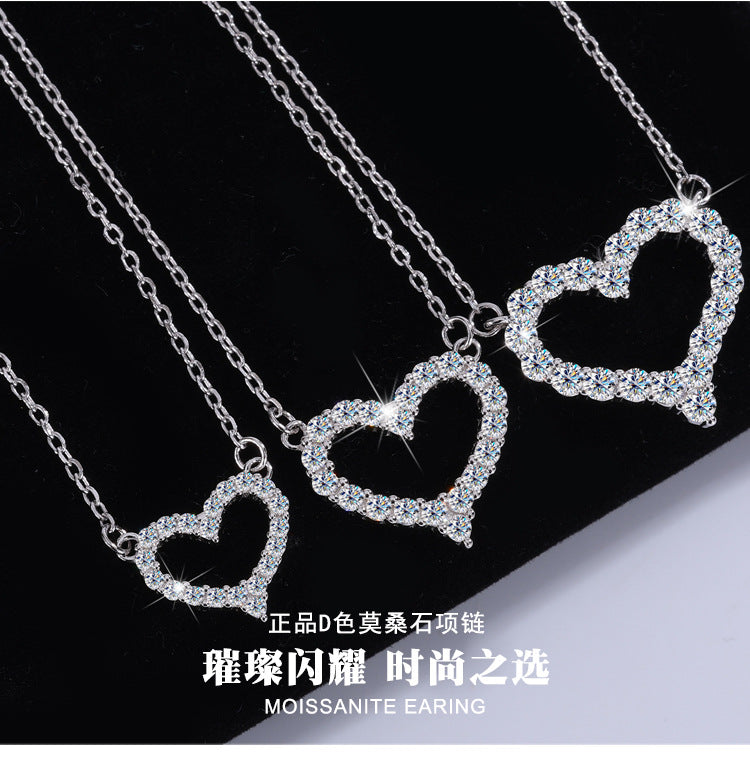 Factory Direct Supply Cross-Border925Sterling Silver Plated pt950Moissanite Heart Pendant Love Moissanite Necklace for Women Wholesale