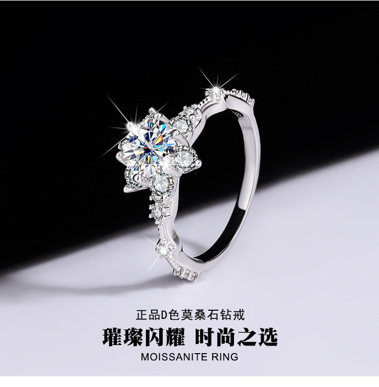 S925Sterling Silver Ring Genuine Moissanite Diamond Starlight Girl Couple Rings Wedding Proposal Gift for Girlfriend