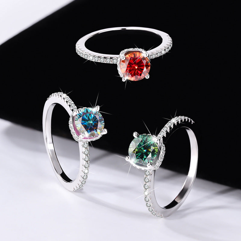 s925Sterling Silver Sunset Color Moissanite Ring for Women, TikTok Popular Fashion Wedding Ring, Live Wholesale