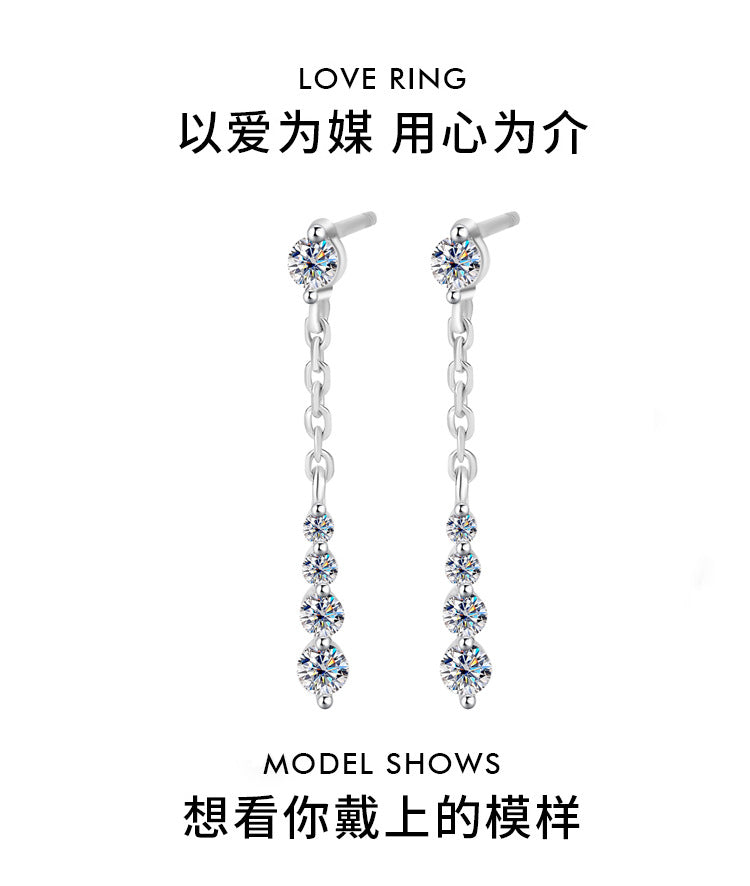 Cross-Border Wholesale S925Sterling Silver Moissanite Tassel Earrings Long Fashion High-end Moissanite Earrings Factory Wholesale