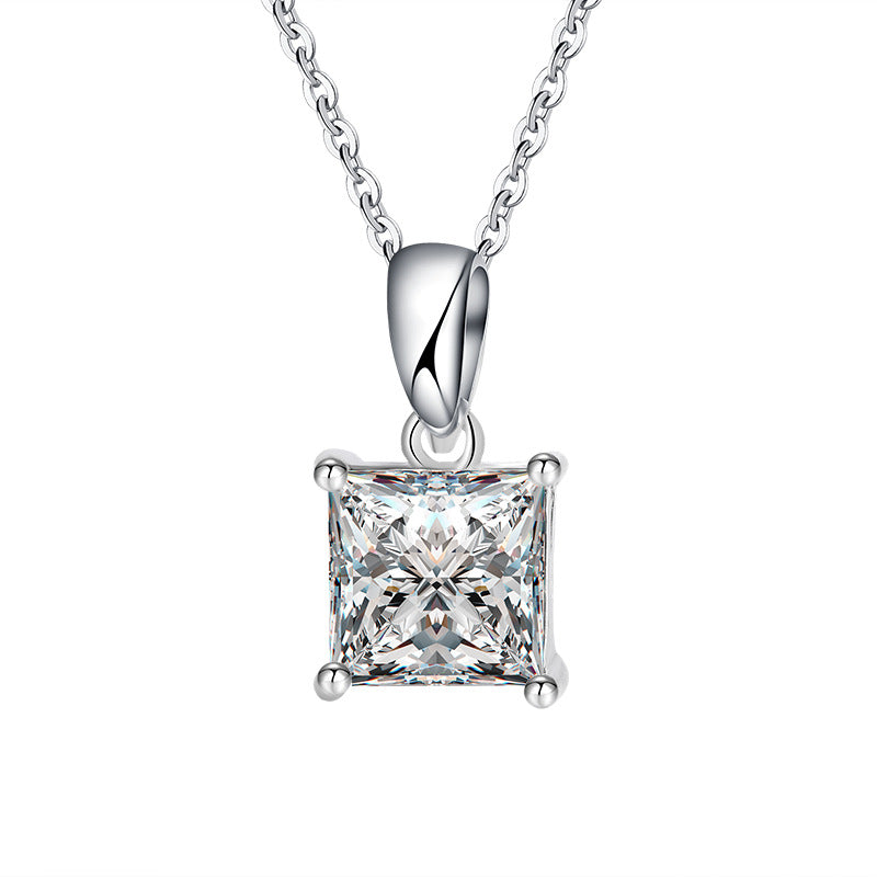 Cross-Border S925Sterling Silver Moissanite Necklace Irregular Diamond Princess Cut Pendant Women's Fashion Collarbone Chain Factory Wholesale