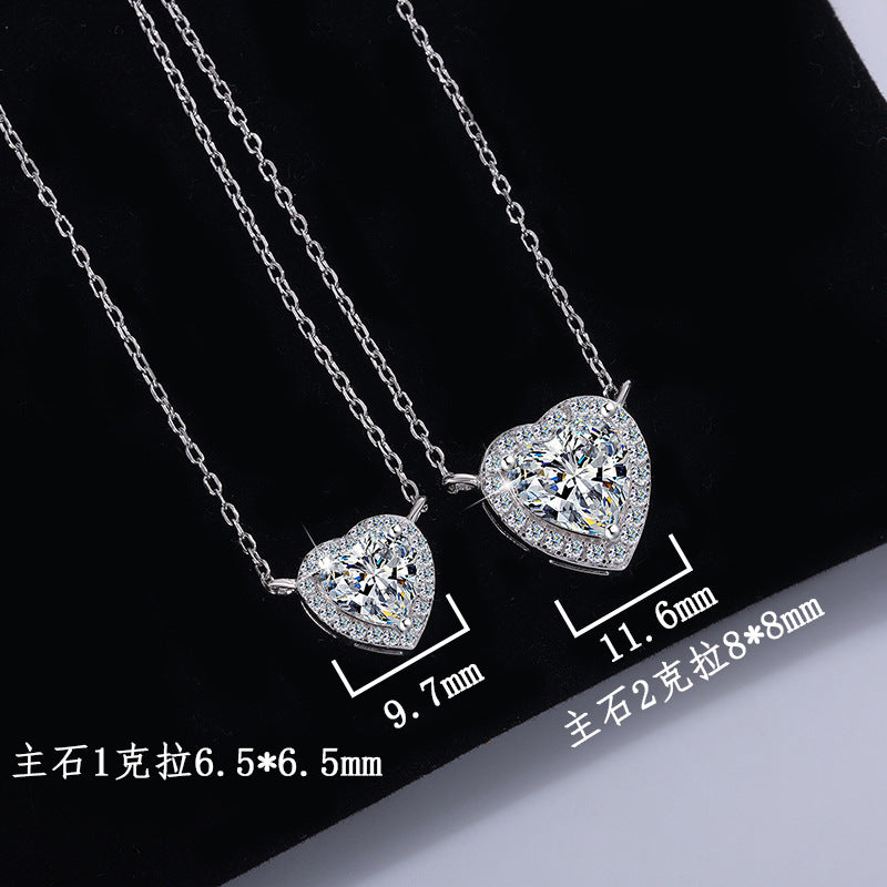 Cross-border hot S925Sterling Silver Heart Pendant Moissanite Heart Necklace for Women High-end Collarbone Chain Factory Wholesale