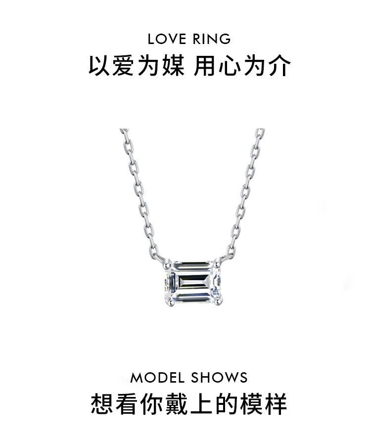Cross-Border Delivery S925Silver Necklace Moissanite Irregular Diamond Pendant Sugar Cube Cut High-end Collarbone Chain In Stock Wholesale
