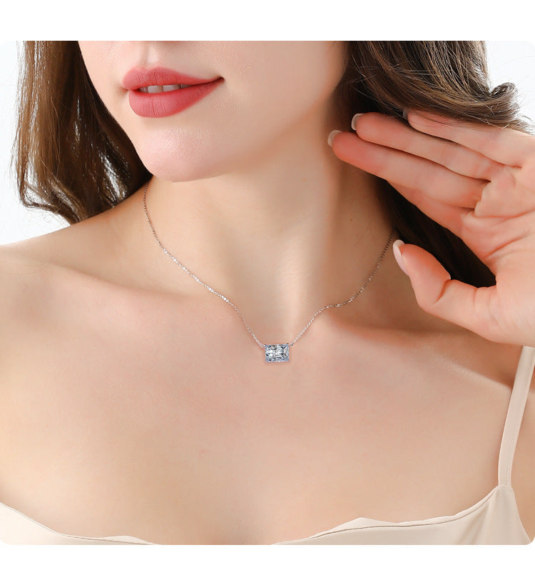 Cross-Border Delivery S925Silver Necklace Moissanite Irregular Diamond Pendant Sugar Cube Cut High-end Collarbone Chain In Stock Wholesale