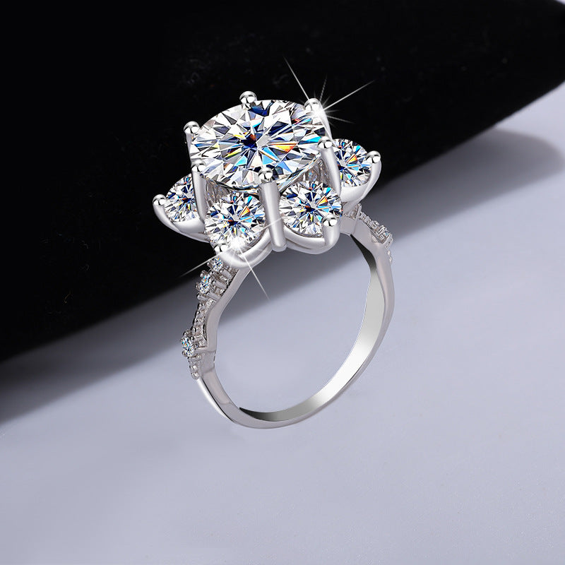A4   S925Sterling Silver Ring Moissanite5Carat Crown Women's Ring Super Sparkling Pigeon Egg Wedding Ring Wholesale