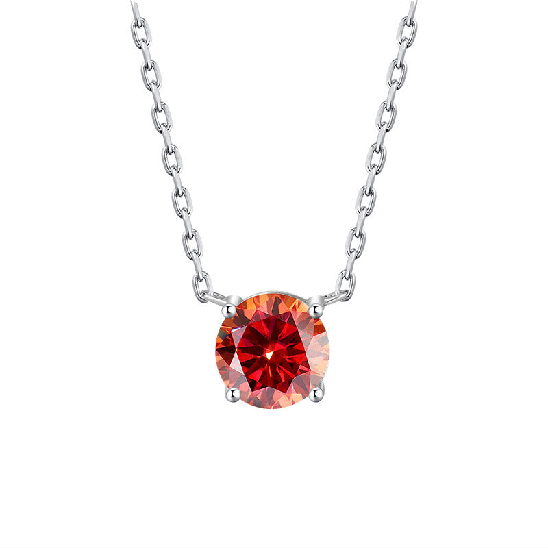 S925Sterling Silver Moissanite Classic Four-Prong Necklace for Women Plated PT 950Moissanite Light Luxury Collarbone Chain Live Streaming Hot Item
