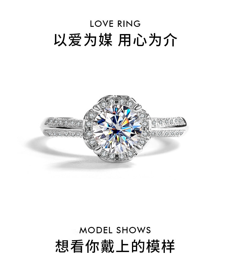 925Pure Moissanite Silver Moissanite Diamond Handheld Flower Women's Ring Rose Fashion Classic Jewelry Manufacturer Wholesale