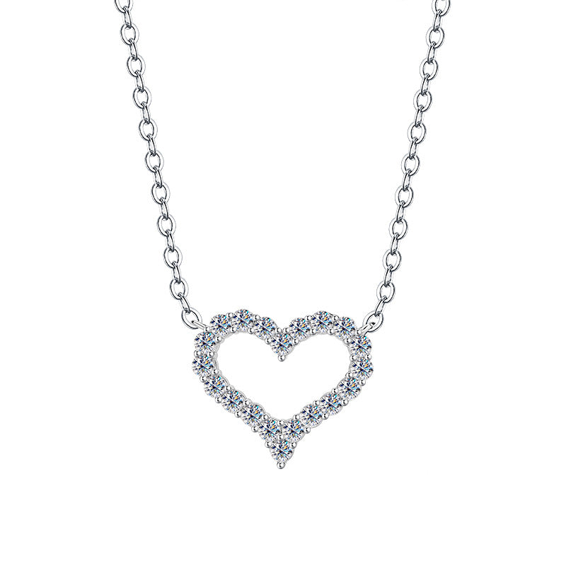 Factory Direct Supply Cross-Border925Sterling Silver Plated pt950Moissanite Heart Pendant Love Moissanite Necklace for Women Wholesale