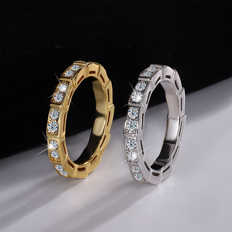 Cross-Border S925Pure Silver Korean Style Snake Ring High Micro Inlaid Full Diamond Fashion Versatile Unisex Ring Factory Wholesale