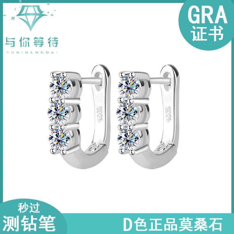 Direct Foreign Trade Sales S925Sterling Silver Full Diamond Moissanite Earrings Fashionable Personality Ear Clips Light Luxury High-end Ear Jewelry Wholesale