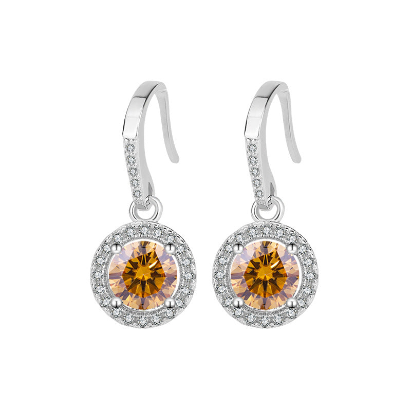 Cross-Border S925Silver Moissanite Luxury Round Stone Silver Ear Hook Source Factory Accessories Jewelry Wholesale Live Handmade