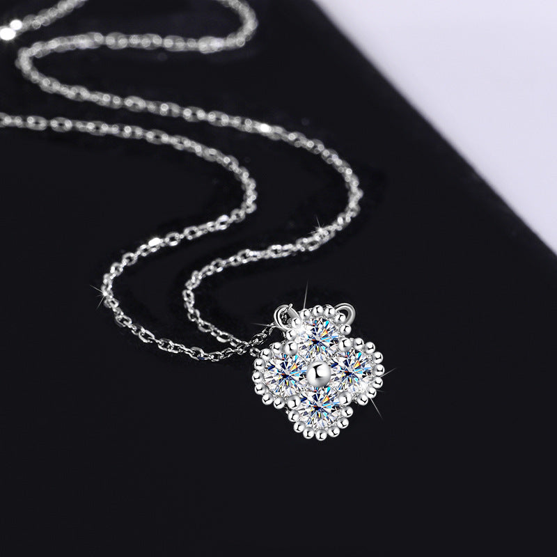 S925Sterling Silver Moissanite Four-Leaf Clover Three-Piece Set Bracelet Necklace Women's Earrings Multiple Styles TikTok Live Factory Wholesale