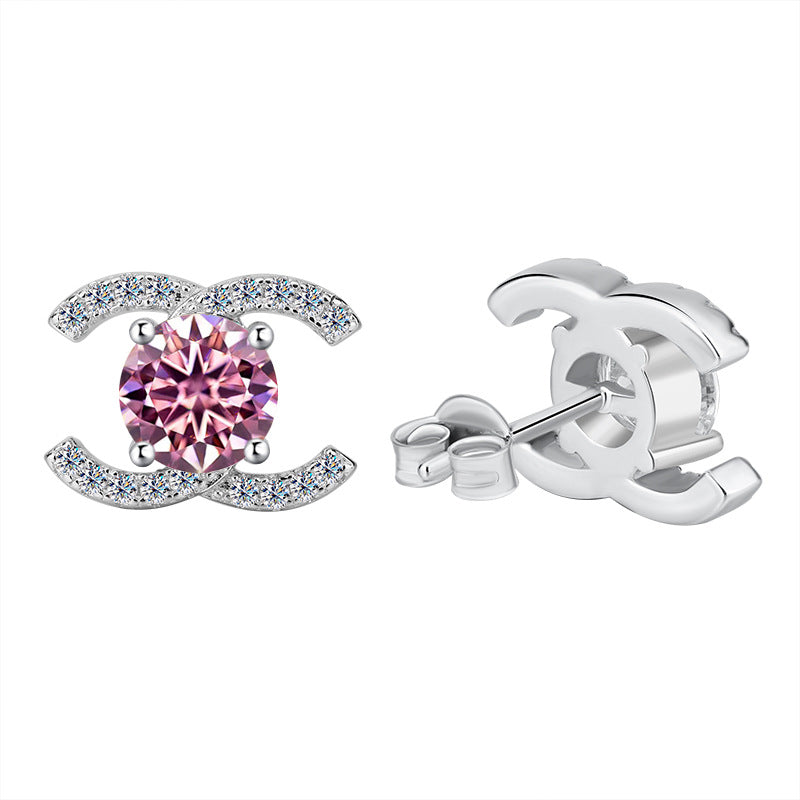 Best seller in europe and america925Sterling Silver Double C Moissanite Earrings for Women Moissanite Diamond Earrings Chanel Style High-end Feel Factory Wholesale