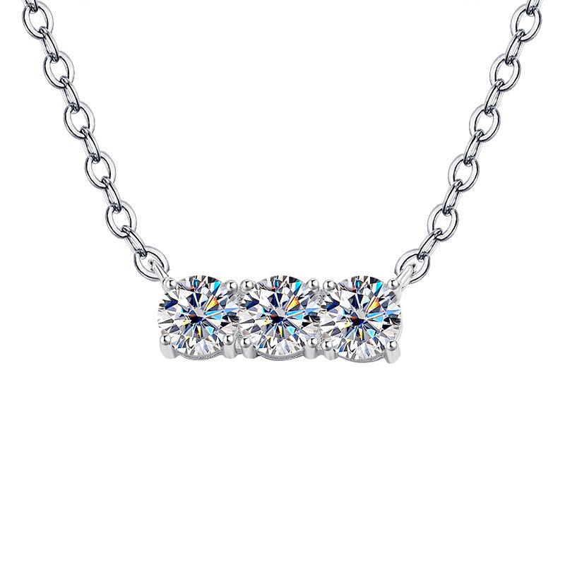 Europe and America S925Silver Sansheng Stone Pendant Moissanite Full Diamond Necklace for Women Light Luxury Simple Moissanite Collarbone Chain Wholesale