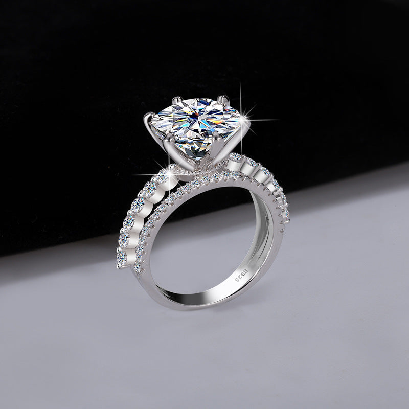 Amazon hot S925Silver Moissanite Three Lives Three Worlds Classic Six-Prong Moissanite Ring Women's Set Ring Wholesale