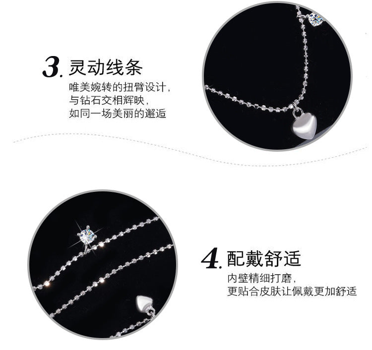 S925Pure Silver Heart Tassel Dynamic Moissanite Necklace Light Luxury High-End Fairy Style Collarbone Chain Factory Wholesale