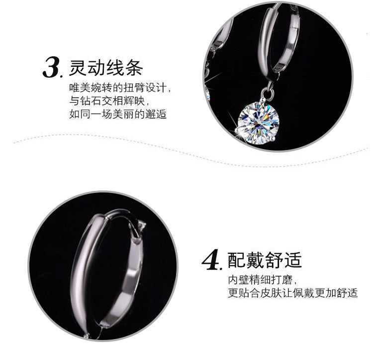 Europe and america cross border S925Sterling Silver Three-Prong Earrings Moissanite Ear Jewelry Classic Simple Hoop Moissanite Stud Earrings Wholesale