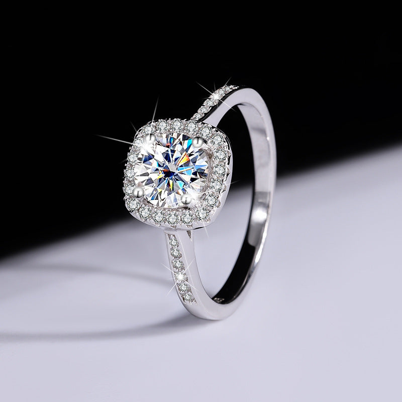 Cross-Border S925Sterling Silver Moissanite Square Bag Three-Piece Set Women's Ring Necklace Women's Earrings TikTok Live Factory Wholesale