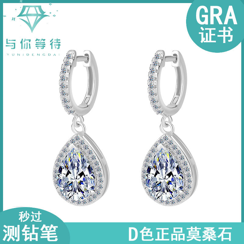 Cross-border wholesale Moissanite Earrings S925Sterling Silver Earrings Classic Premium Water Drop Pear Shape Earrings Moissanite Stud Earrings