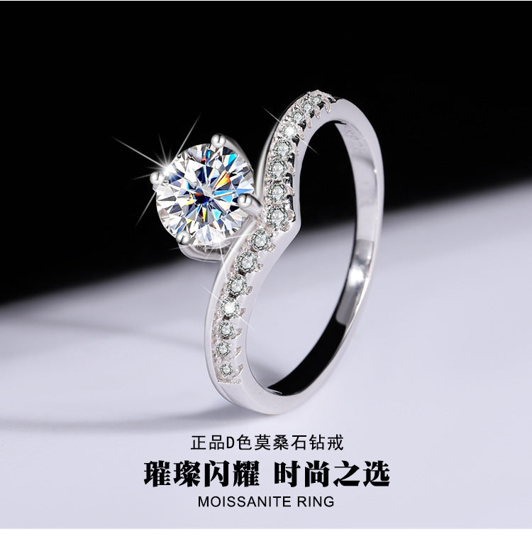 Sterling Silver Platinum Plated Moissanite Passable Diamond Pen Moissanite Crown Genuine Diamond Ring Simulated Diamond Proposal Wedding Ring