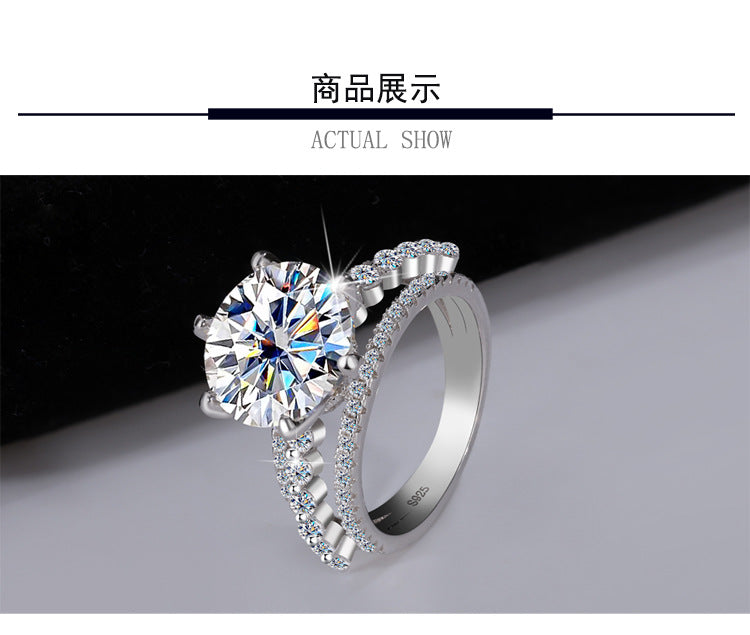 Amazon hot S925Silver Moissanite Three Lives Three Worlds Classic Six-Prong Moissanite Ring Women's Set Ring Wholesale