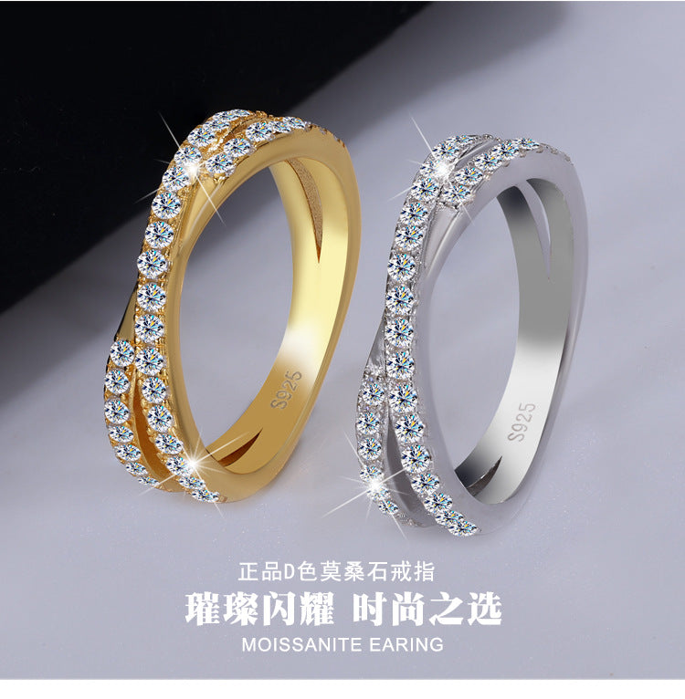 Cross-border Factory Wholesale S925Sterling Silver Cross Ring Moissanite Double Stacked Ring Simple High-end Ring Jewelry