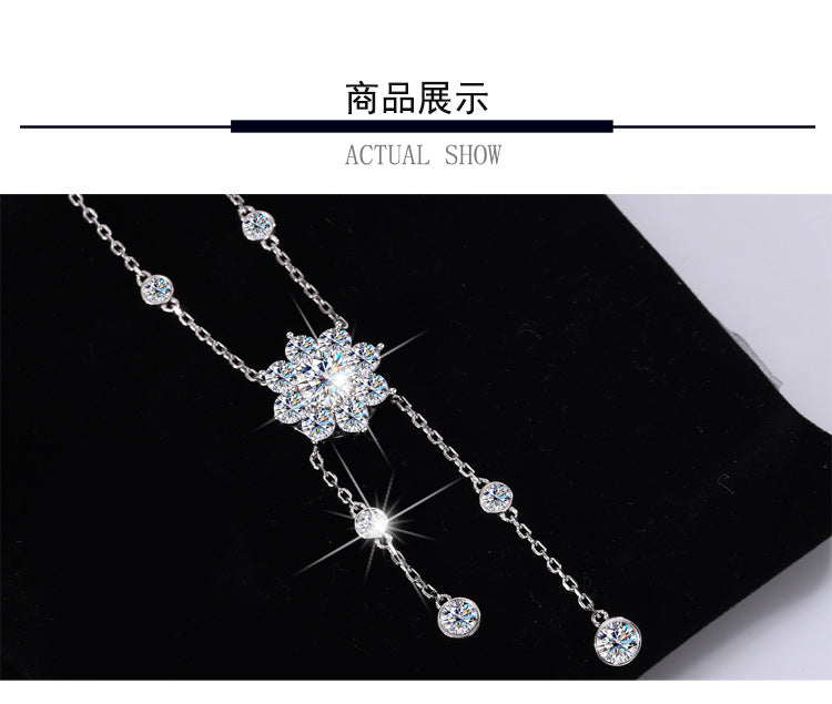 Cross-Border S925Pure Silver Tassel Bubble Rose Necklace for Women, Ultra Luxurious Design, Light Luxury Jewelry, Factory Wholesale