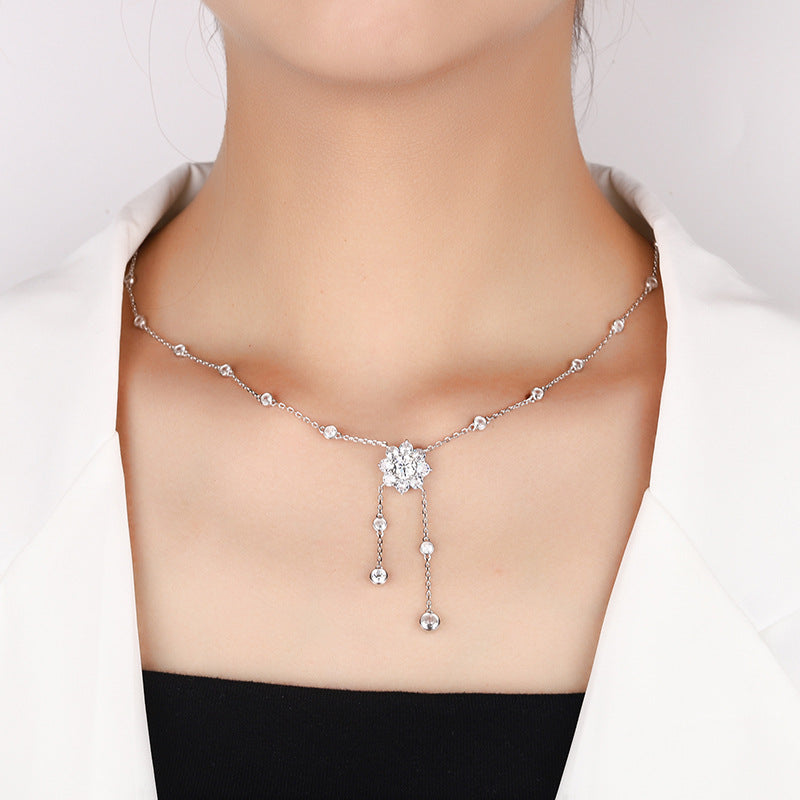 Cross-Border S925Pure Silver Tassel Bubble Rose Necklace for Women, Ultra Luxurious Design, Light Luxury Jewelry, Factory Wholesale