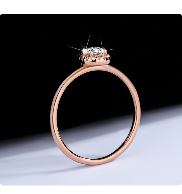 925Sterling Silver D Moissanite Rose Gold Small Round Bag Simple Fashion Classic Wedding Ring Live Source