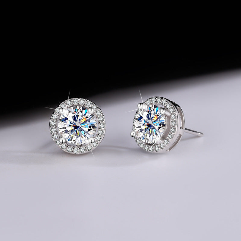 Cross-Border S925Sterling Silver Moissanite Round Bag Three-Piece Set Women's Ring Necklace Women's Earrings TikTok Live Factory Wholesale