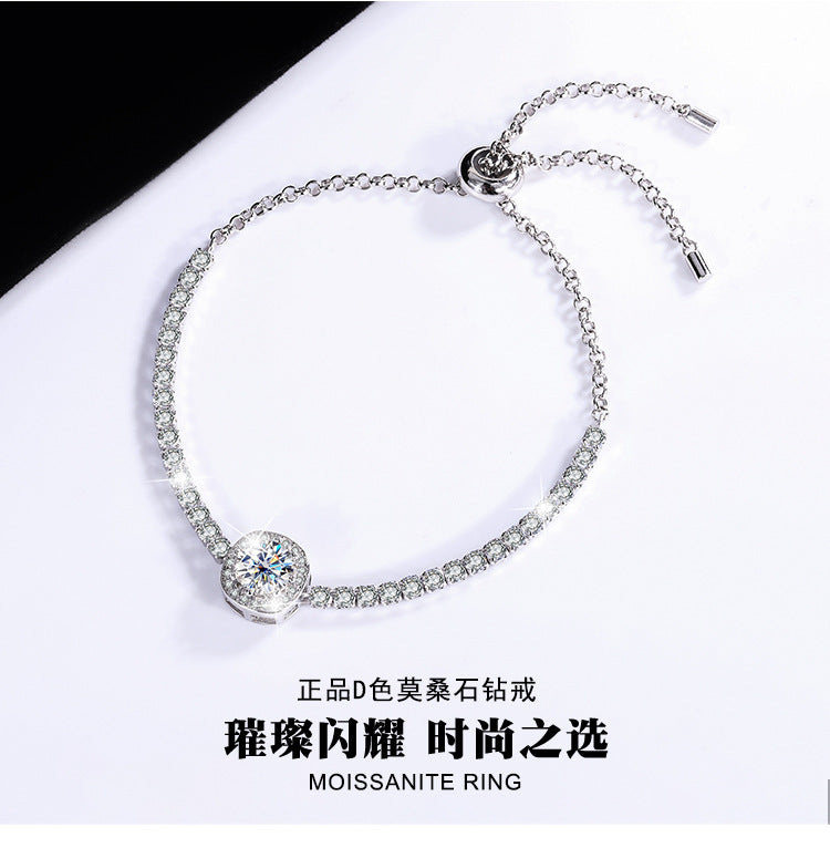 S925Silver Moissanite Bracelet Real Diamond Moissanite Square Bag Simple Women's Style TikTok Kuaishou Live Streaming Factory Direct Sale