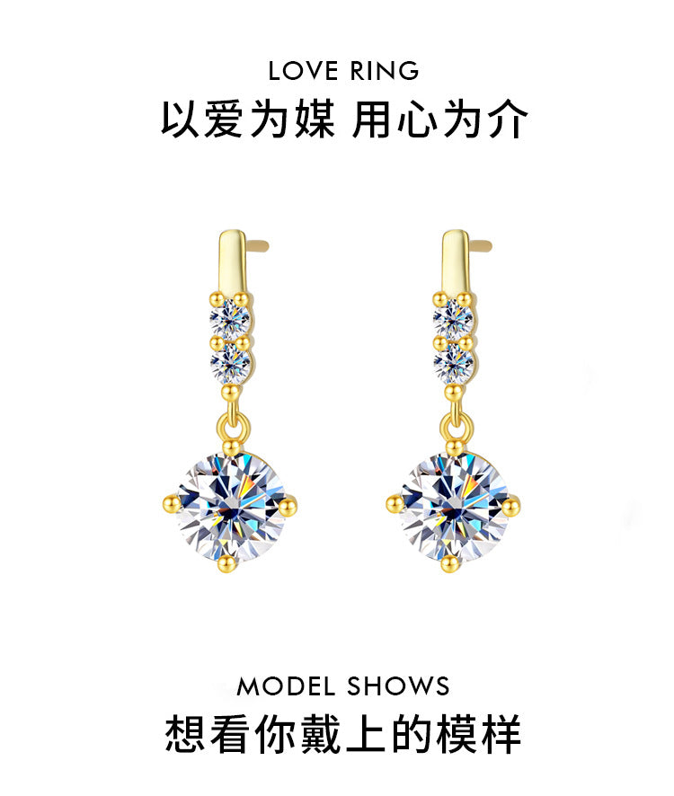 Factory direct sales S925Silver Tassel Dynamic Earrings Moissanite Stud Earrings for Women Moissanite Earrings Exquisite Craftsmanship Wholesale