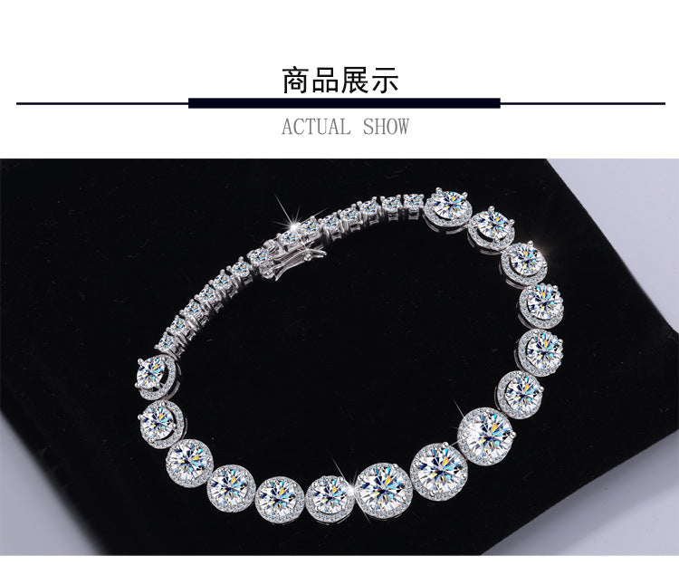 Cross-border hot selling S925Silver Round Bracelet for Women with Moissanite, Luxurious Heavy Craft Bracelet, Super Sparkling Jewelry, In Stock Wholesale