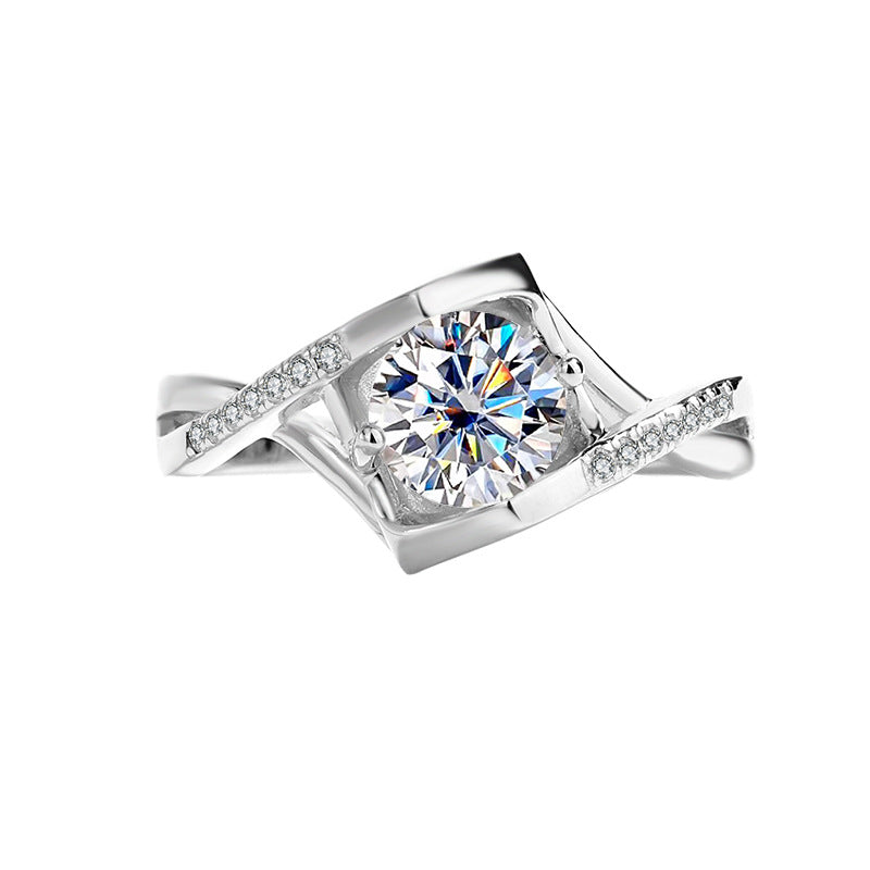 s925Sterling Silver Ring Moissanite Women's Ring Twist Arm Micro Inlay Angel's Kiss Proposal Factory Wholesale Moissanite