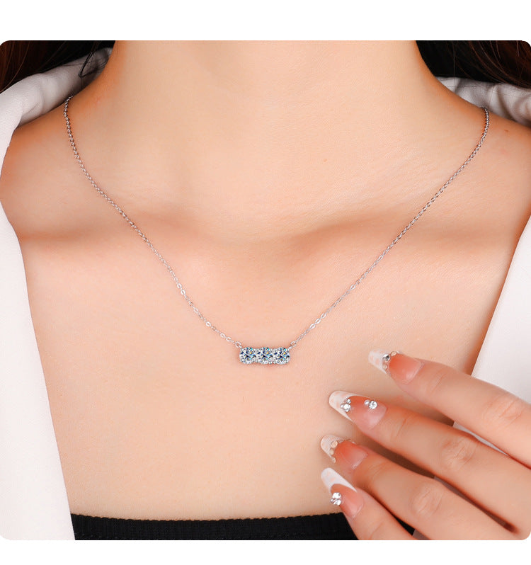 Europe and America S925Silver Sansheng Stone Pendant Moissanite Full Diamond Necklace for Women Light Luxury Simple Moissanite Collarbone Chain Wholesale