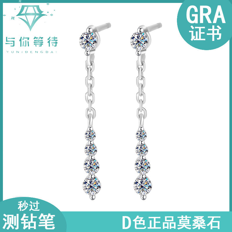Cross-Border Wholesale S925Sterling Silver Moissanite Tassel Earrings Long Fashion High-end Moissanite Earrings Factory Wholesale