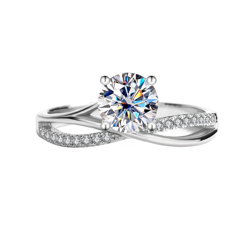 925Sterling Silver D Color Moissanite925Sterling Silver Ring Female Star Galaxy Four-Claw Hot-Selling Classic Wedding Live Streaming Source