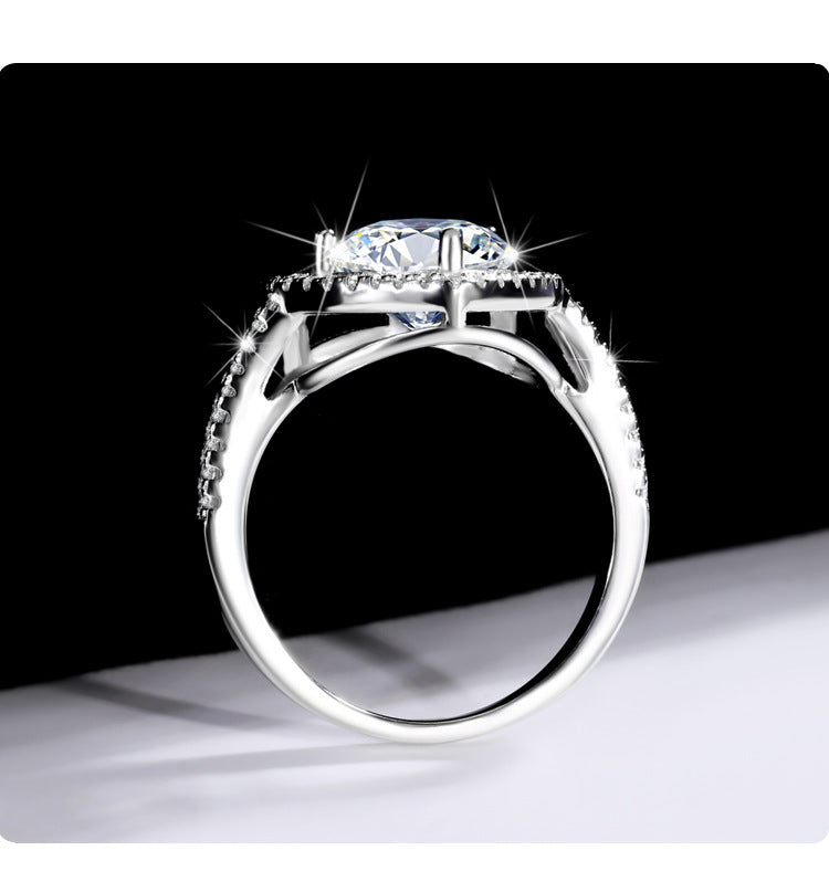 Exclusive for cross-border S925Silver Heart Women's Ring Colorful Moissanite Ring Women's Pure Silver White Gold Diamond Simulated Diamond Wholesale