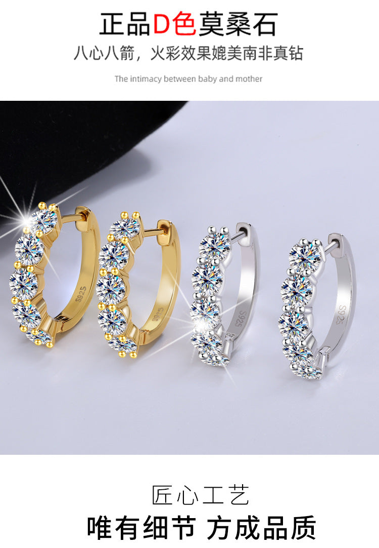 Europe and America S925Silver Moissanite Full Diamond Earrings High-end Fashion Bull Head Style Ear Clips Moissanite Stud Earrings Wholesale