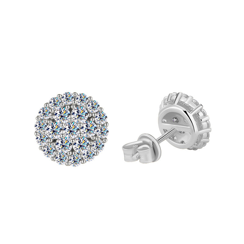 Europe and america cross border S925Sterling Silver Hip-Hop Style Full Diamond Moissanite Trendy Personality High-End Unisex Earrings