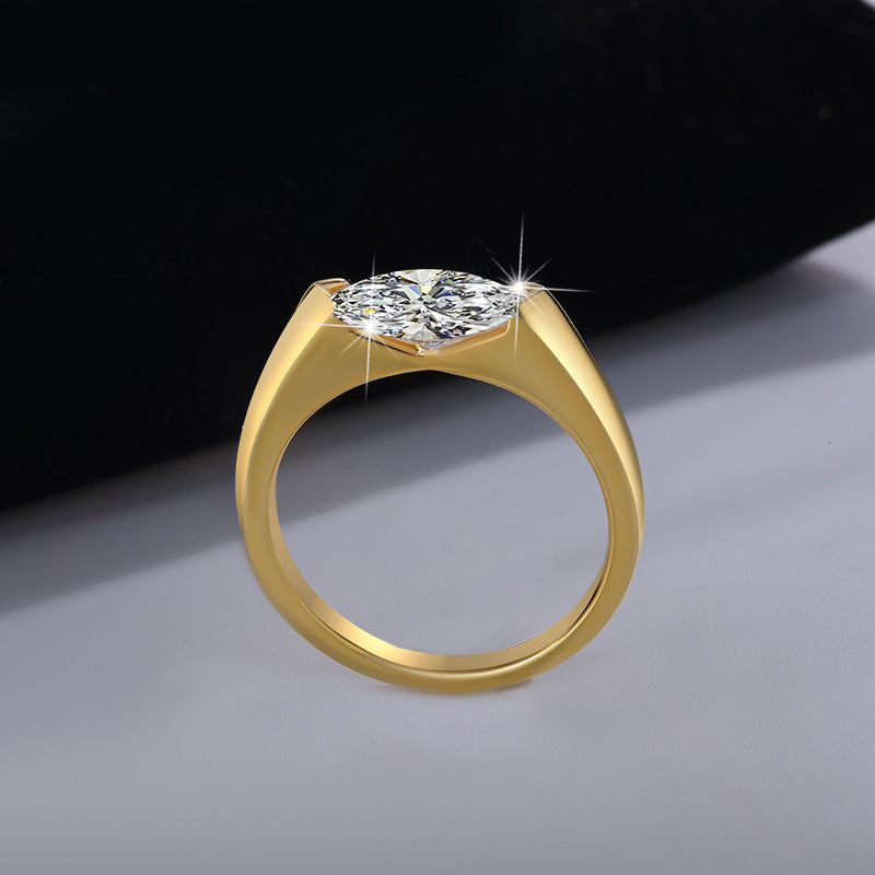 Best seller in europe and america S925Sterling Silver Moissanite Horse Eye Ring Simple Fashion High-end Classic Women's Ring Factory Wholesale