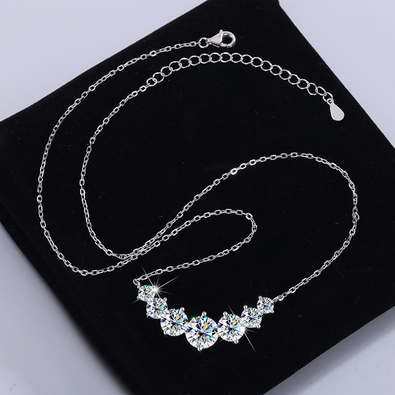 S925Pure Silver Smiling Seven Princess Moissanite Necklace High-end Versatile Collarbone Chain Moissanite Pendant Wholesale