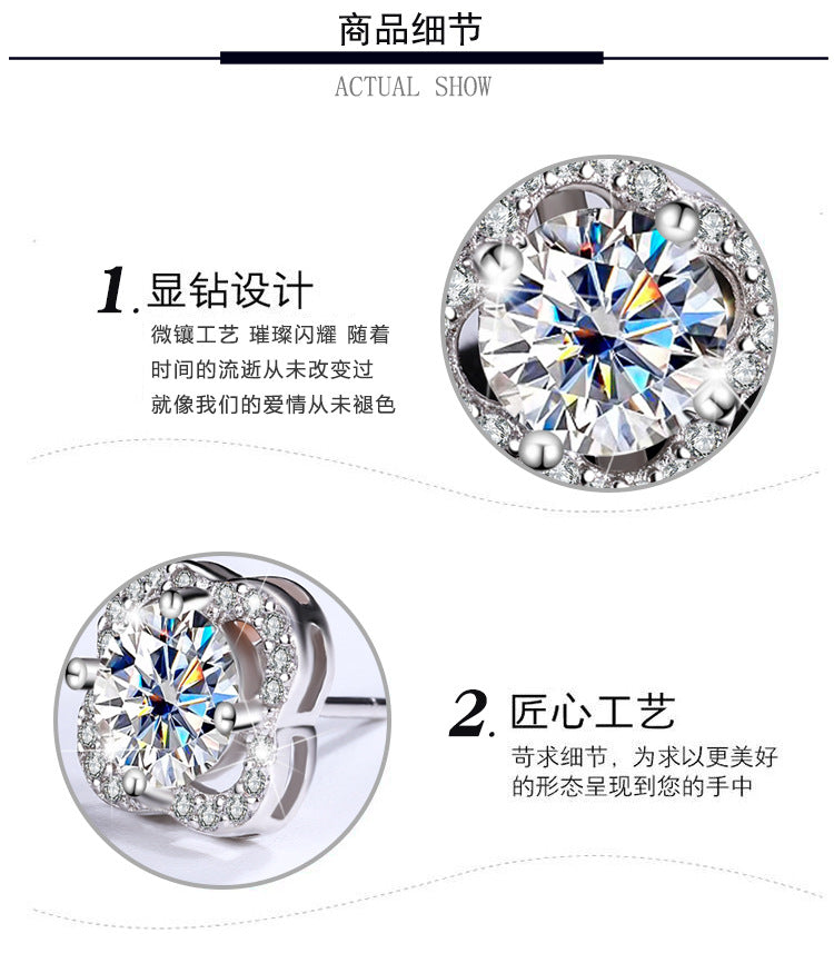 S925Pure Silver Moissanite Four-Leaf Clover Original High-End Earrings Cluster Full Diamond Elegant Simple Women's Earrings Wholesale